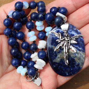 Enchanted Twilight Fairy’s Embrace Blue Statement Necklace Beaded Jewelry
